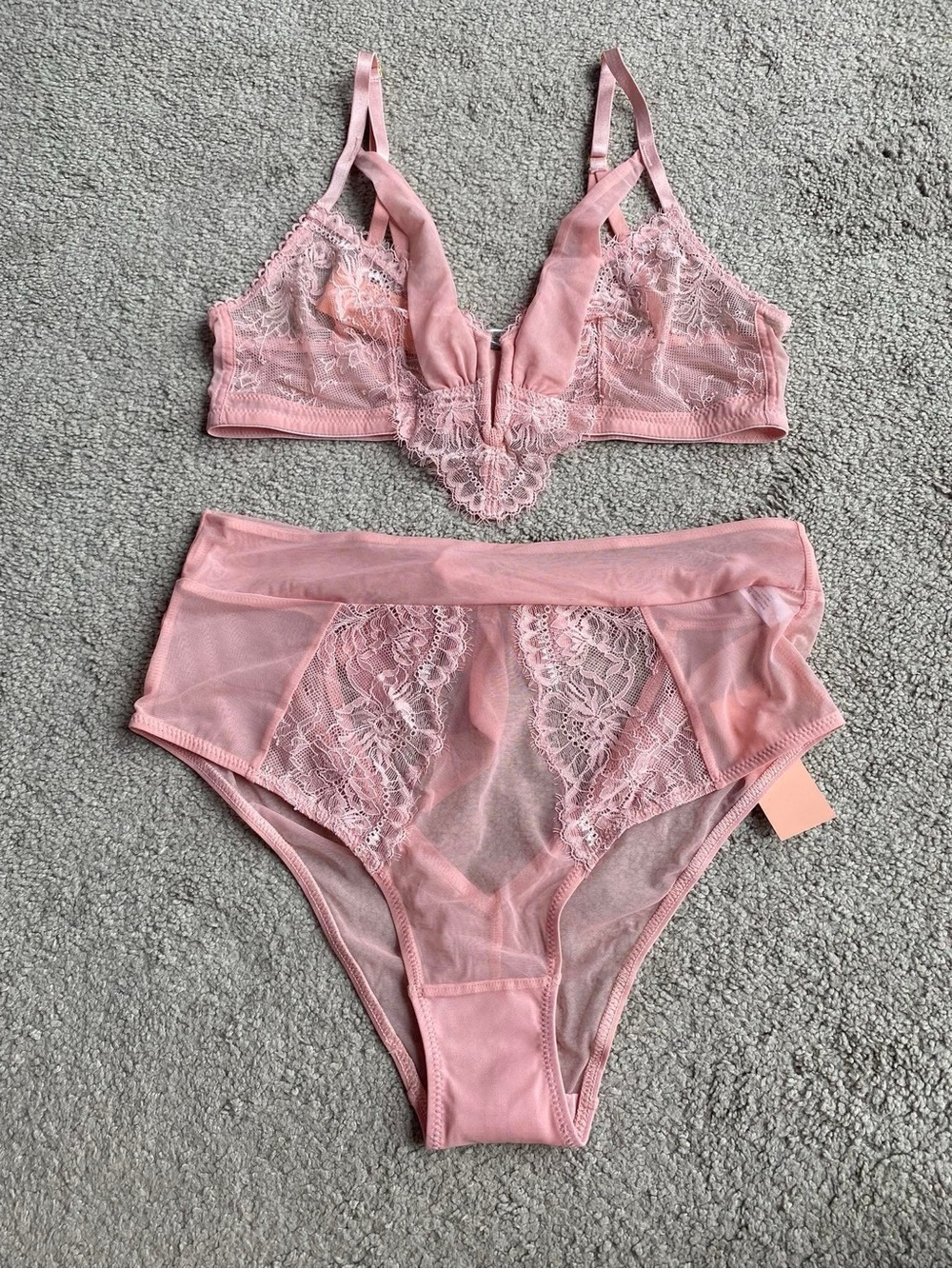 Mentionables Lace Bralette and High-Waist Brief Set - Blush Pink